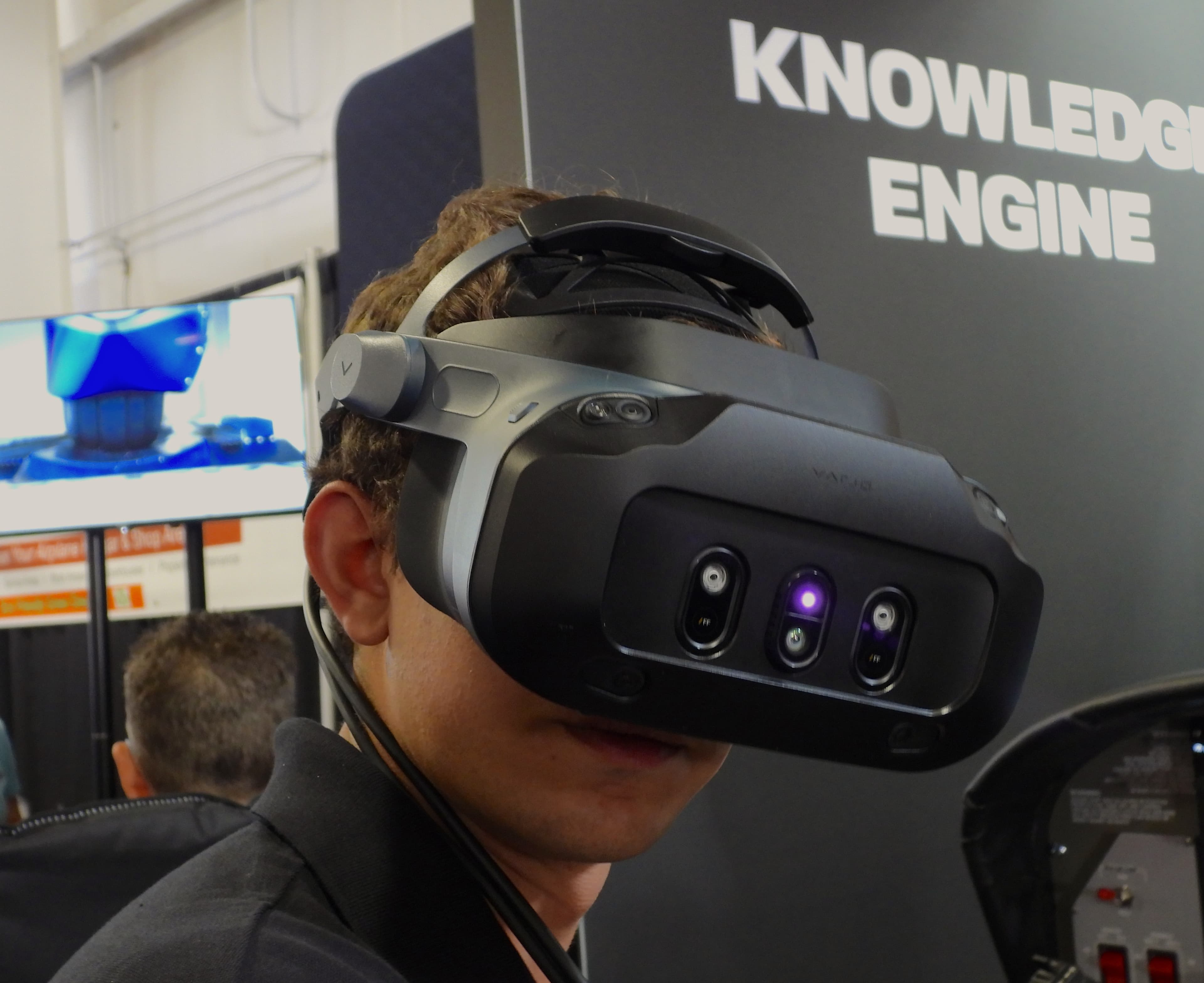 Pilot wearing a Varjo XR-4 headset during a BLACKSTAR flight simulation session